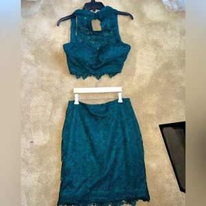 Two piece forest green homecoming dress